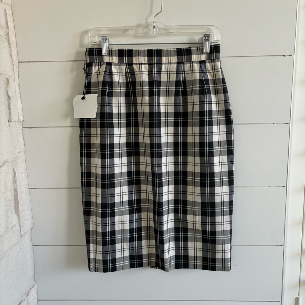 DIOR | VINTAGE black and ivory plaid pencil skirt